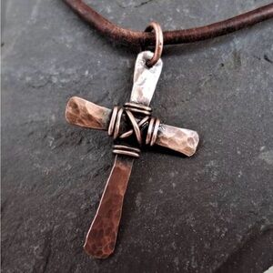 Hammered Copper Cross Pendant Necklace